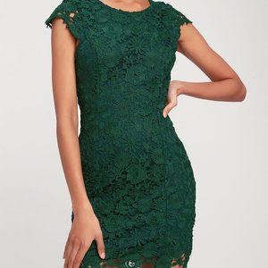 Romance Language Dark Green Backless Lace Dress
